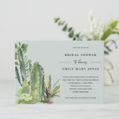 灰色多汁性砂漠サボテン動物群ブライダルシャワー 招待状 (スタンド正面)