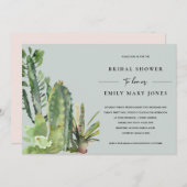 灰色多汁性砂漠サボテン動物群ブライダルシャワー 招待状 (正面/裏面)