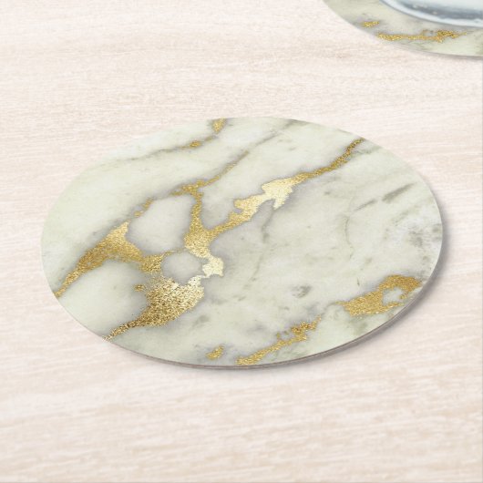 灰色大理石金ゴールド ラウンドペーパーコースター (アングル)