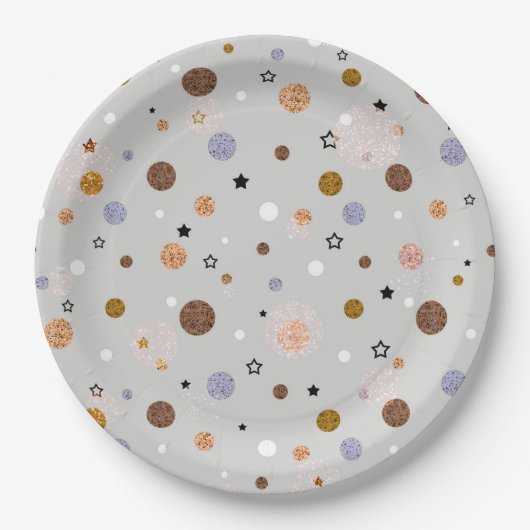 灰色数々のの水玉模様。 ペーパープレート (正面)