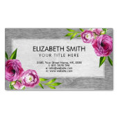 灰色木の水彩画のシャクヤクの花 マグネット名刺 (正面)