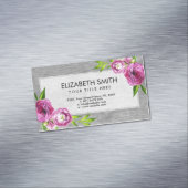 灰色木の水彩画のシャクヤクの花 マグネット名刺 (インサイチュ)