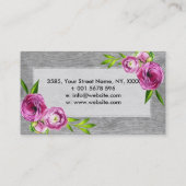 灰色木の水彩画のシャクヤクの花 名刺 (裏面)