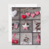 灰色木上のクリスマスの写真のコラージュ シーズンポストカード (正面/裏面)