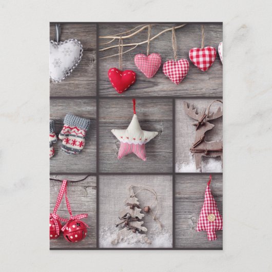灰色木上のクリスマスの写真のコラージュ シーズンポストカード (正面)