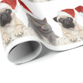 灰色猫および中国人のパグのクリスマスのデザイン ラッピングペーパー (ロールコーナー)