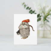 灰色猫との祖母のクリスマスTomten シーズンポストカード (スタンド正面)