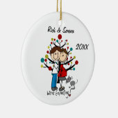 灰色猫のオーナメントが付いている予期しているカップル セラミックオーナメント (右)