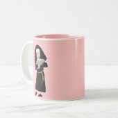 灰色猫のギフトを握っている尼僧 ツートーンマグカップ (正面左)