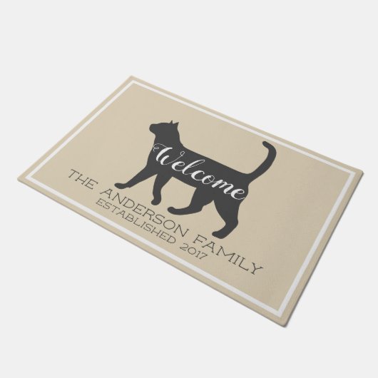 灰色猫のシルエット及び暗灰色|の姓 ドアマット (アングル)