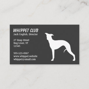 灰色白いWhippet犬のシルエット ペットサービス 名刺