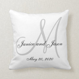 灰色白のモノグラムの結婚式 クッション