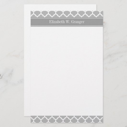 灰色白のモロッコ#5ダークグレーの一流のモノグラム 便箋 (正面/裏面)