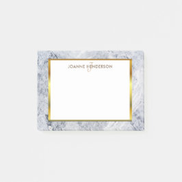 灰色白の大理石の石の金ゴールドのモノグラムの名前 ポストイット