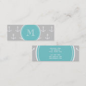 灰色白はパターン、ティール(緑がかった色)のモノグラムを固定します スキニー名刺 (正面/裏面)