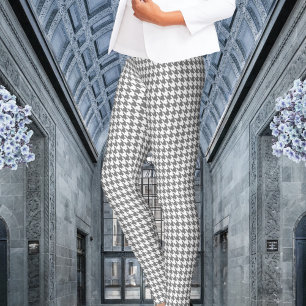 灰色白Pied De Poule Houndstooth レギンス