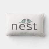 灰色私達の巣及び2羽の鳥が付いている青 ランバークッション (裏面)