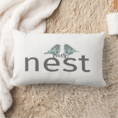 灰色私達の巣及び2羽の鳥が付いている青 ランバークッション (ブランケット)