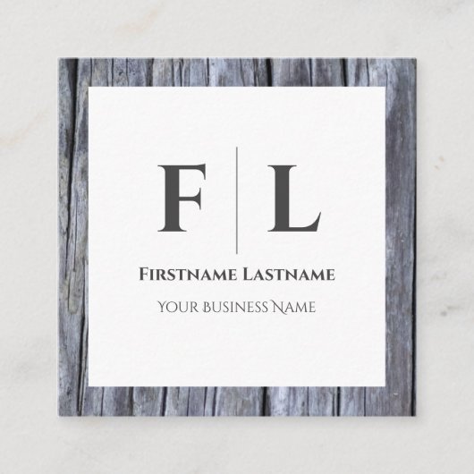 灰色素朴の木材のインテリアイニシャル スクエア名刺 (正面)