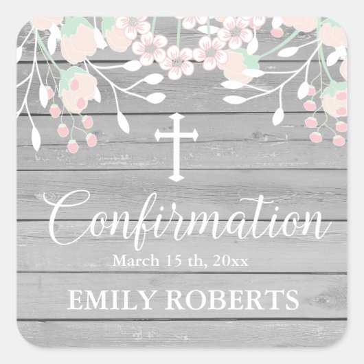 灰色素朴木材赤面フローラ スクエアシール (正面)