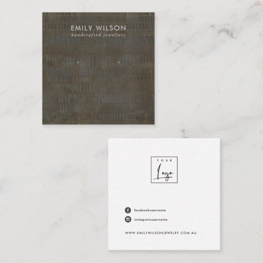 灰色素朴青銅線スタッドイヤリング表示カード スクエア名刺 (正面/裏面)