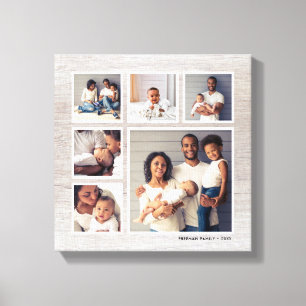 灰色素朴風化木材6正方形フォトコラージュ キャンバスプリント