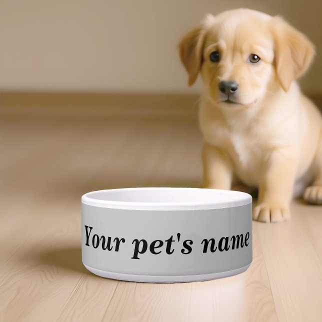 灰色背景のペットボウルにお名前 ボウル (Pet bowl with your pet's name on gray background)