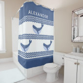 灰色航海の青の白い鯨波 シャワーカーテン (インサイチュ)