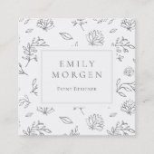 灰色葉の花の輪郭イラストレーション スクエア名刺 (正面)