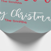 灰色赤と白のパーソナライズされた聖降誕祭 ラッピングペーパー (角)