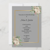 灰色金ゴールドバラユーカリ白色結婚式招待状 招待状 (正面)