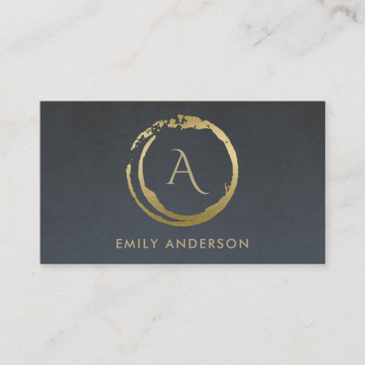 灰色金ゴールドブラシストローク染色丸ロゴモノグラム 名刺 (正面)