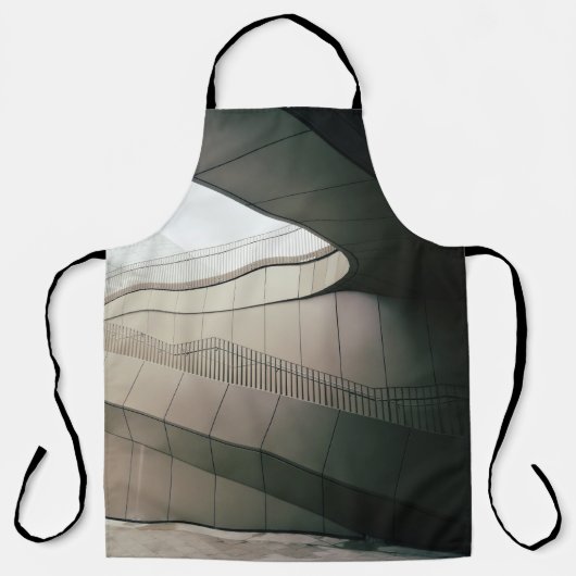 灰色金属手すり付きホワイトコンクリート階段 エプロン (正面)