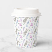 灰色魅力的の奇妙なバニーズピンクと薄紫の花 紙コップ (裏面)