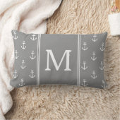 灰色鳩および白はモノグラムを固定します ランバークッション (ブランケット)