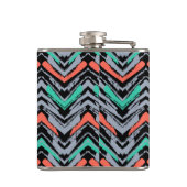 灰色、ティール（緑がかった色）およびシェブロン珊瑚の手描きのパターン フラスク (裏面)