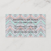 灰色、ティール(緑がかった色)およびシェブロン珊瑚の手描きのパターン 名刺 (裏面)