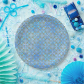 灰色、トープ、青、緑のスクロールしたダイヤモンドパターン ペーパープレート (パーティー)