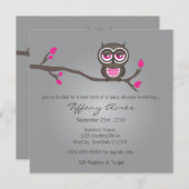 灰色、ピンク、茶色のフクロウ招待状 招待状 (正面/裏面)