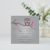 灰色、ピンク、茶色のフクロウ招待状 招待状 (スタンド正面)
