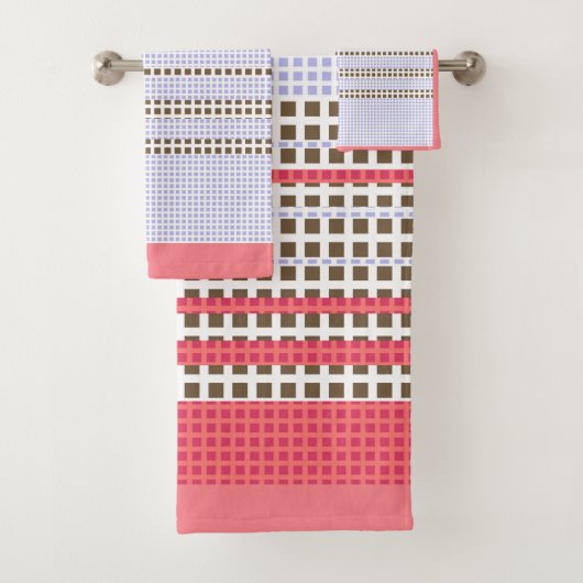 灰色、ピンク、茶色、格子模様 バスタオルセット (インサイチュ)