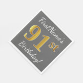 灰色、偽の金 91歳の誕生日 + オーダーメイド ネーム スタンダードランチョンナプキン (角)