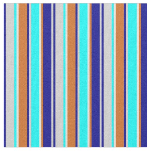 灰色、濃い青、チョコレート、ベージュ、シアンの線 ファブリック (クローズアップ)