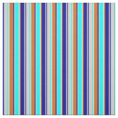 灰色、濃い青、チョコレート、ベージュ、シアンの線 ファブリック (見本)