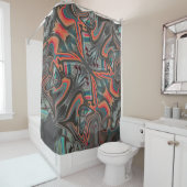 灰色、生きたサンゴとシアンのステンドトレース シャワーカーテン (インサイチュ)