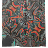 灰色、生きたサンゴとシアンのステンドトレース シャワーカーテン (正面)