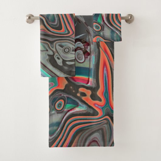 灰色、生きたサンゴとシアンのステンドトレース バスタオルセット (インサイチュ)