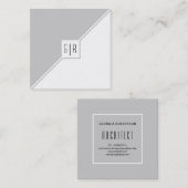 灰色、白い三角形とモノグラムモダン スクエア名刺 (正面/裏面)
