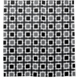 灰色、白黒のレトロ正方形 シャワーカーテン