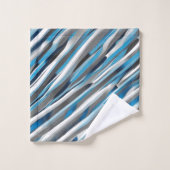 灰色、白、青の線のパターン バスタオルセット (ウォッシュタオル)